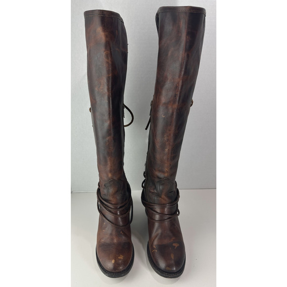 *Flawed Freebird Coal Boots Distressed Leather Tall Lace Up Western Festival 8 - Picture 3 of 16